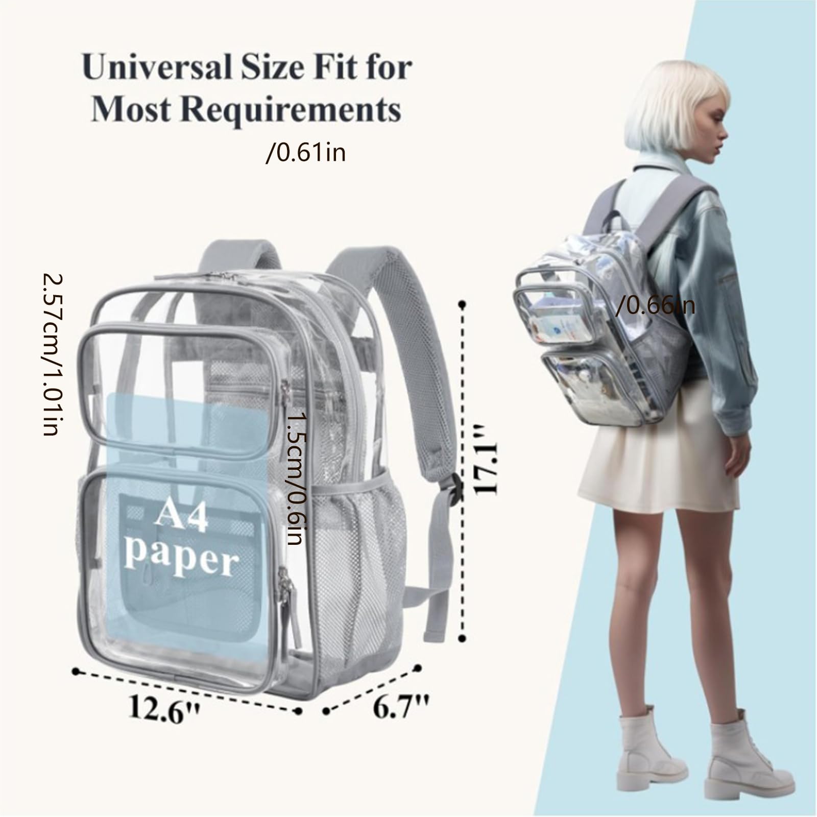 Zaino trasparente Borse per libri scolastici resistenti in PVC trasparente Borsa per lavori universitari Concerti sicurezza per viaggi Borse per libri resistenti capacità