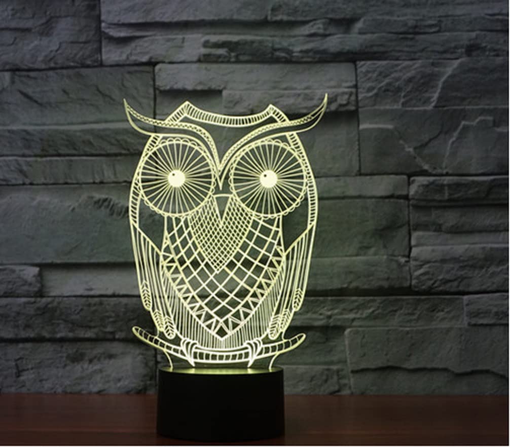 RANJIMA Luce notturna a forma di gufo, lampada 3D, che cambiano