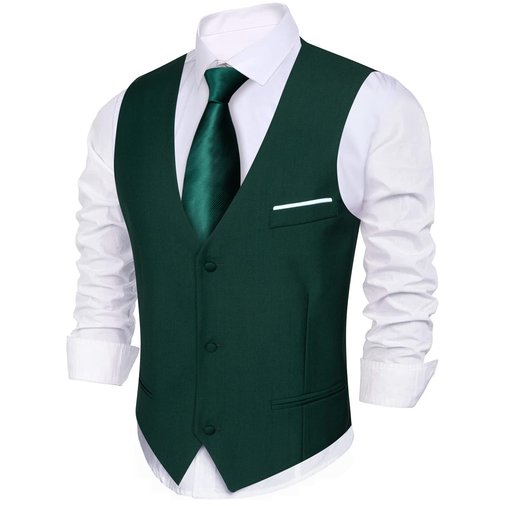 Barry Wang Mens Suit Vest Slim Fit V-Neck 2-Pocket Solid Color Waistcoat Dress Formal Business Tuxedo Wedding Party