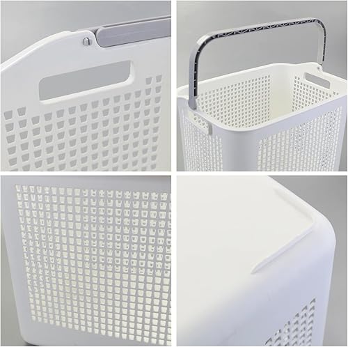 Miniatura 4 de Paquete de 4 cestas de plástico para ropa sucia, cesta de almacenamiento de ropa sucia con asa, color blanco