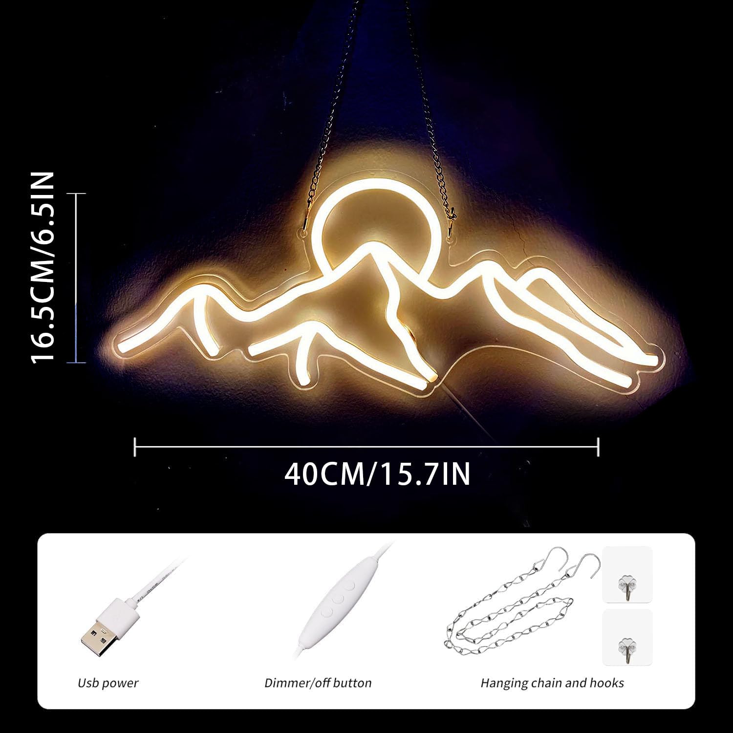 Ulalaza LED Decorative Lights USB Mountains Sunrise Sunset Led Neon Signs Home Decoration Wall Art Holiday Gift Brightness Adjustable 16.5''x11.8''