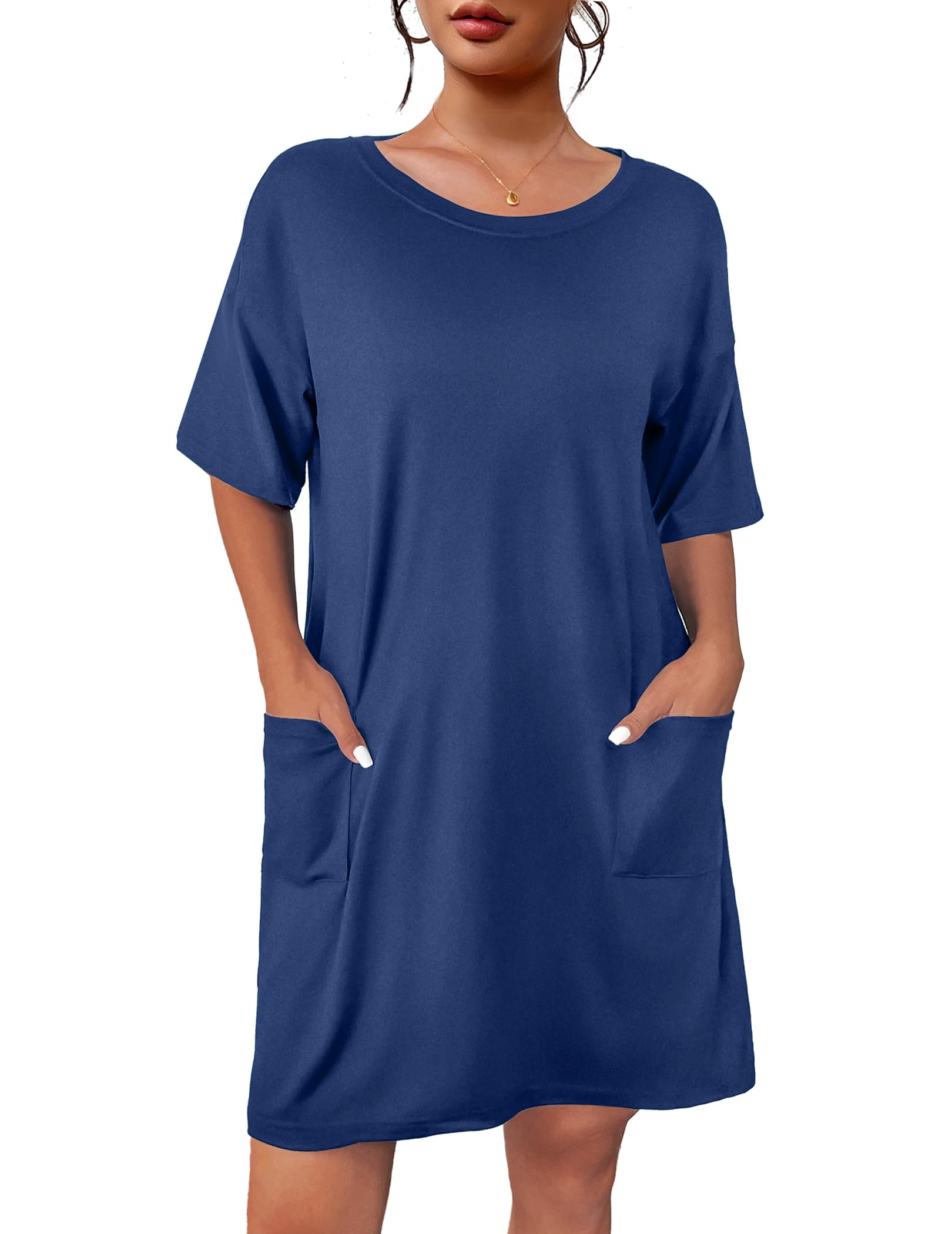 Ekouaer Womens Nightgown with Pockets Short Sleeve Sleep Shirts