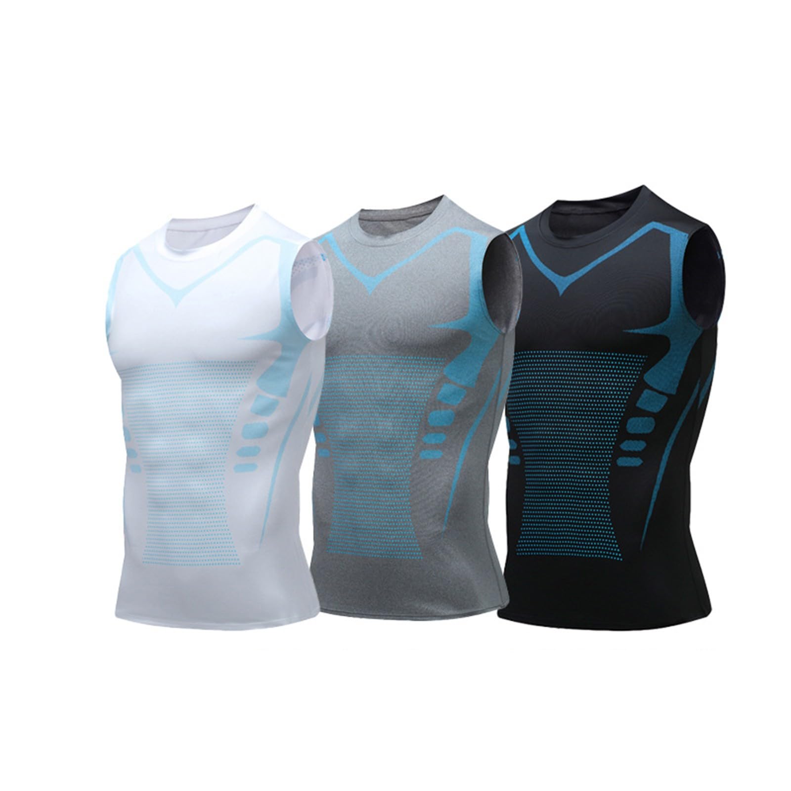 Ionic Shaping Vest,Powershape Vest,Power Shape Vests,débardeur De Compression Homme,Debardeur Homme,Gilet Modelant Ionique Nouvelle Édition,Men Body Shaper Slimming Vests Breathable Ice-Silk 3PC