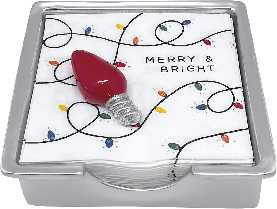 MARIPOSA RED BULB BEADED NAPKIN BOX SET | SILVER | BRILLANTE | GIFTS | NAPKIN BOX & WEIGHT SET | RECYCLED SANDCAST ALUMINUM | HANDMADE IN MEXICO