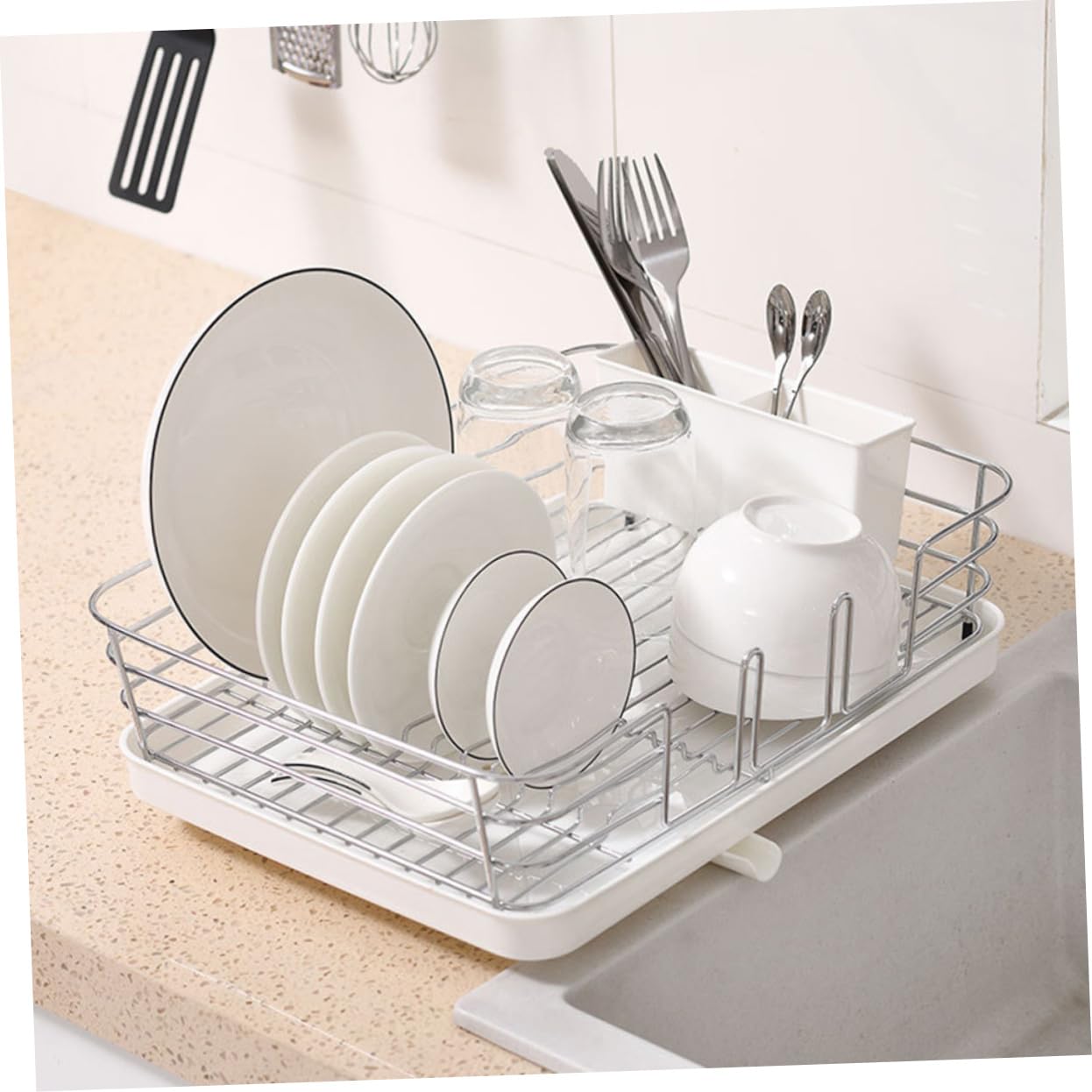 TOPBATHY Égouttoir à Vaisselle Simple Couche en Acier Inoxydable Blanc