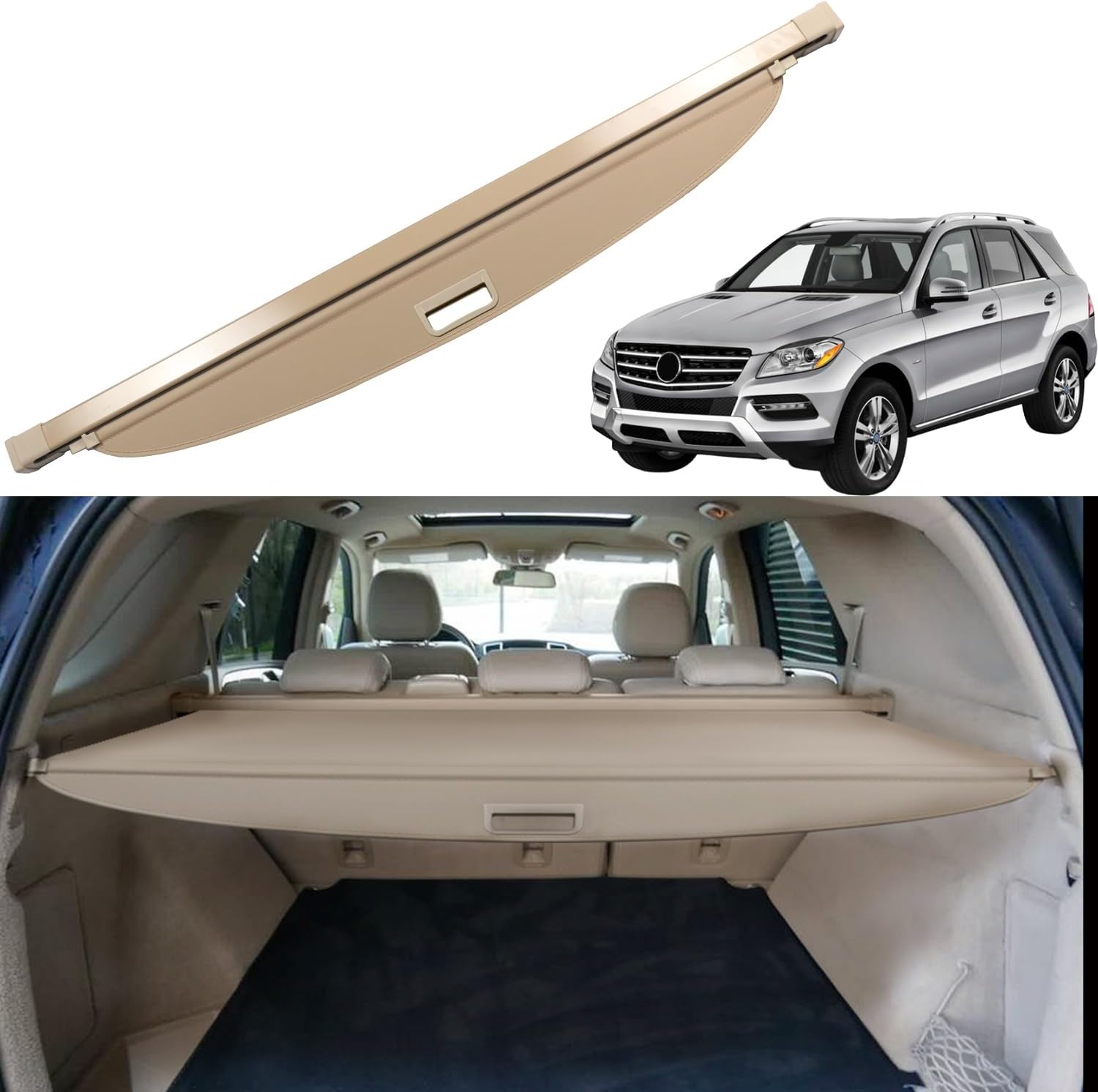 Cargo Cover for Mercedes Benz ML 2012-2015 GLE 2016-2019 Accessories Trunk Organizer Rear Security Shielding Shade, Beige For ML 12-15 Beige