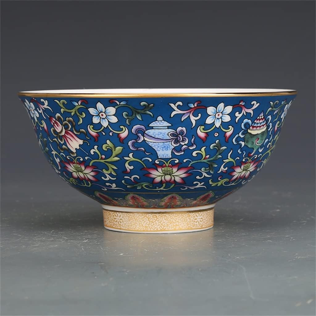 2 Enamel Porcelain Bowl Painted Golden Eight-treasure Pattern Antique Rice Tribute(Blue)