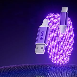IHAO USB A to Type C PD 60W Fast Charging Cable Phone Charger High Data Speed Visible Cool LED Current Flowing for All USB C Device-39 Inches Stary Purple