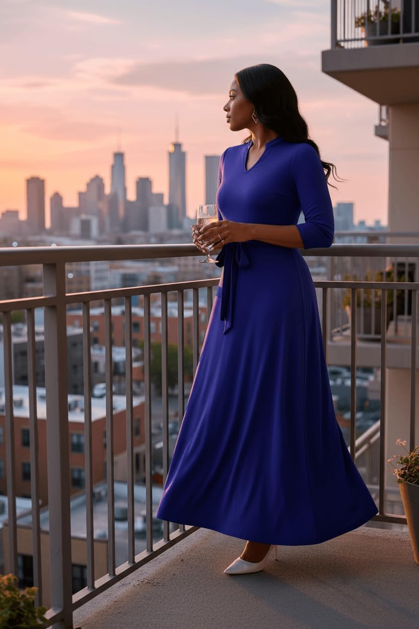 FANDEE Maxi Dress for Women, Casual V Neck 3/4 Sleeve Long Dresses with Pockets - Image 3