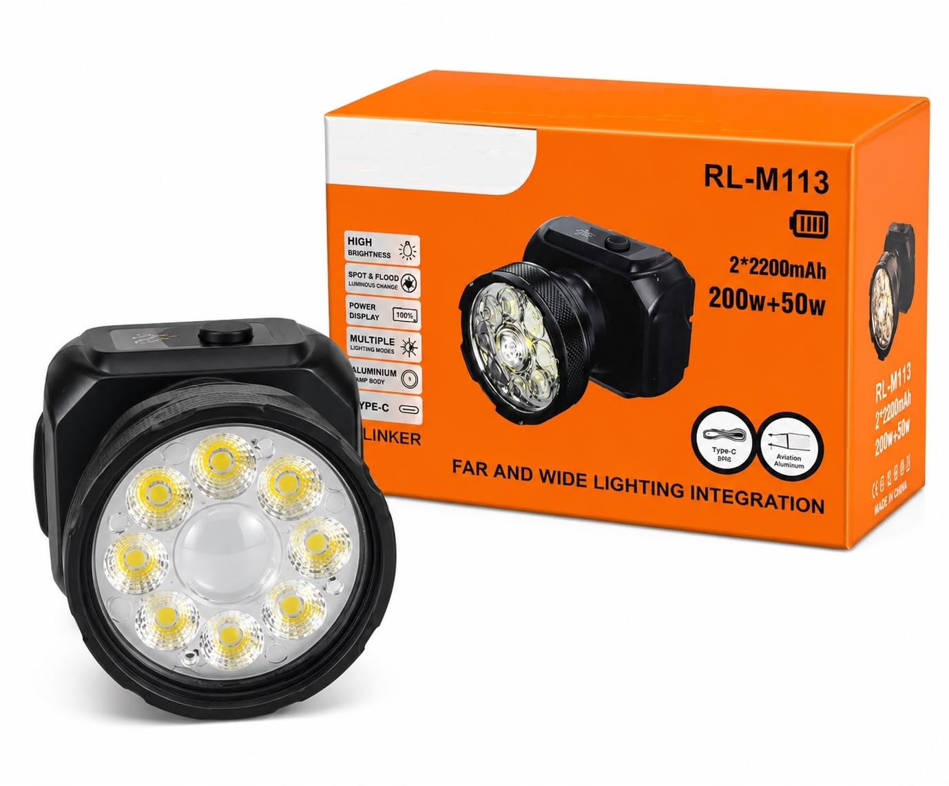 RL-M113 250W Long Range LED Hand Lamp Rechargeable Torch with Side Light, 4400 mAh, Portable Searchlight Flashlight for Camping, Emergency, Hiking and Outdoor Use - Black-image-28