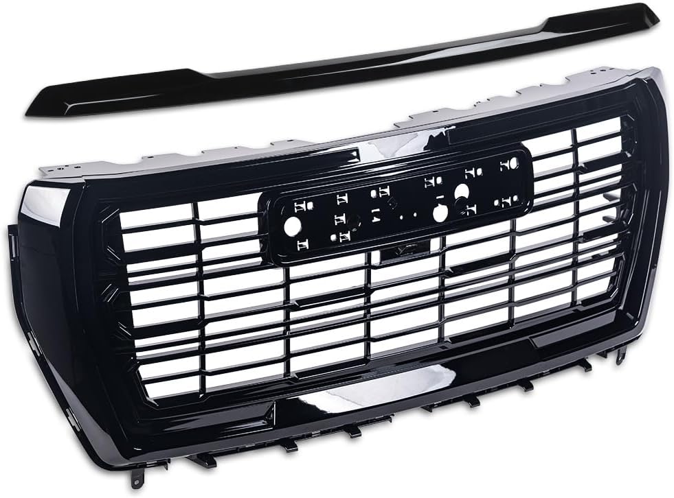 Armordillo Custom Style Front Grille + Hood Molding Trim|Compatible With 2021-2024 GMC Yukon/Yukon XL/Denali|8741702|Piano Black|Front Hood Bumper Grille