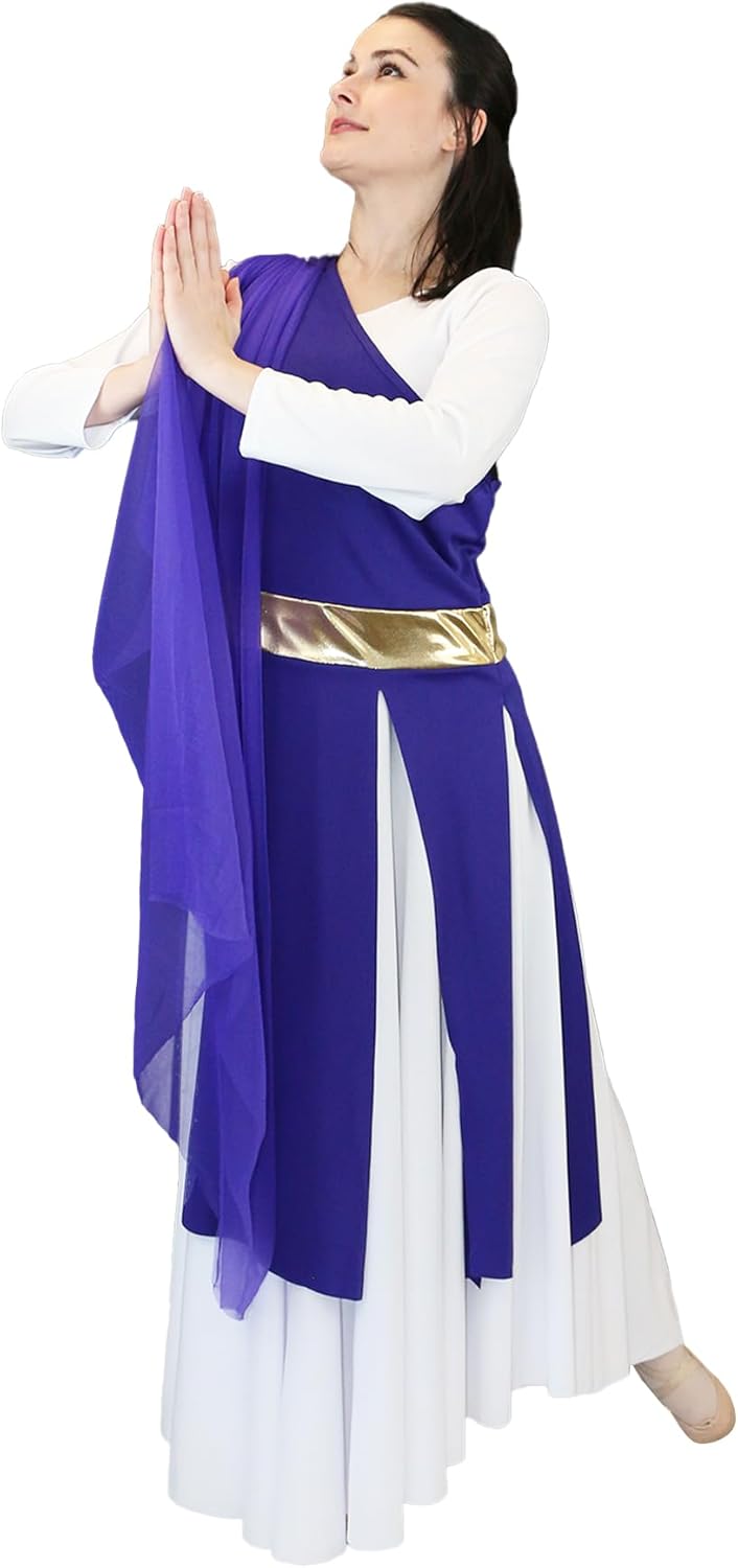 Danzcue Womens One-Shoulder Praise Dance Tunic with Graceful Shoulder Sash, Praise Dance Overlays and Tunic for Women - Image 2