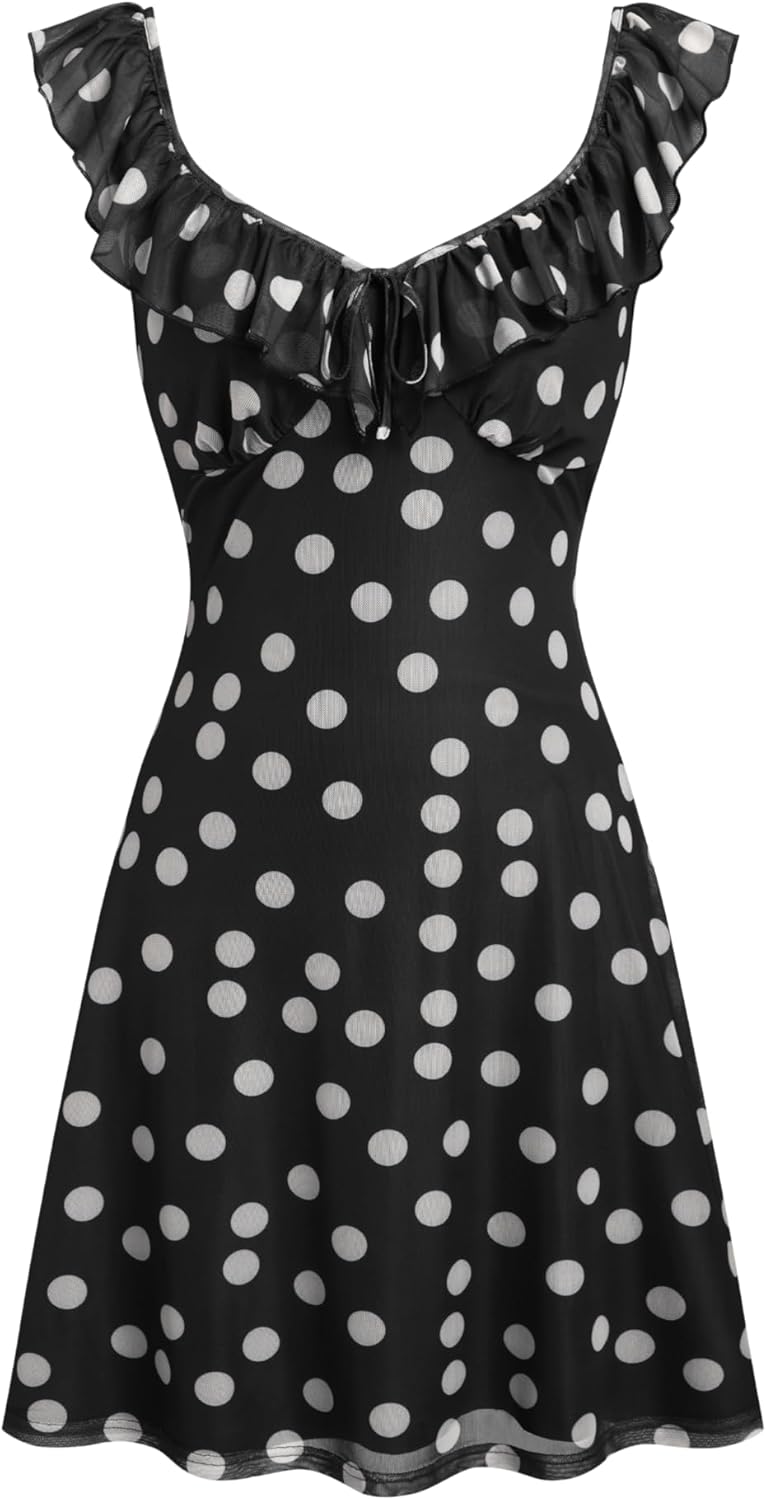 CIDER Womens Polka Dots Sleeveless V Neck Midi Casual Dress Summer Going Out Mini Tank Dress