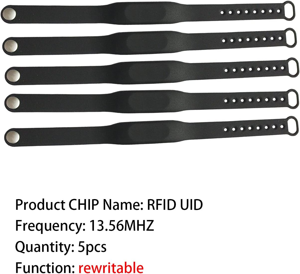 IC ISO 14443A RFID Silicone Wristband/Bracelet UID Changeable Sector0 Block0 Rewritable(Pack of 5)