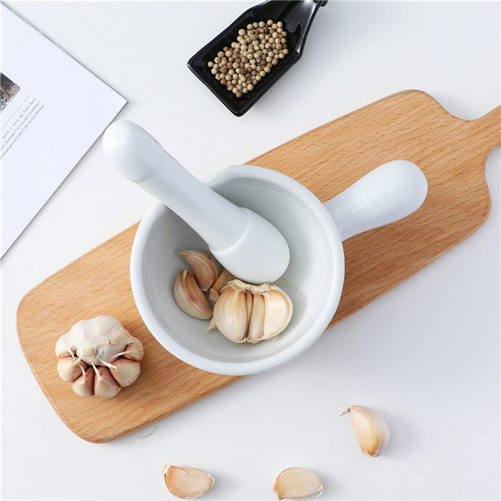 Narzędzie kuchenne Biały ceramiczny zestaw do moździerza i tłuczka miska mielenia, idealna kruszarka pigułek, odpowiednia również kruszenia przypraw, ziół itp Wygodny i łatwy w użyciu