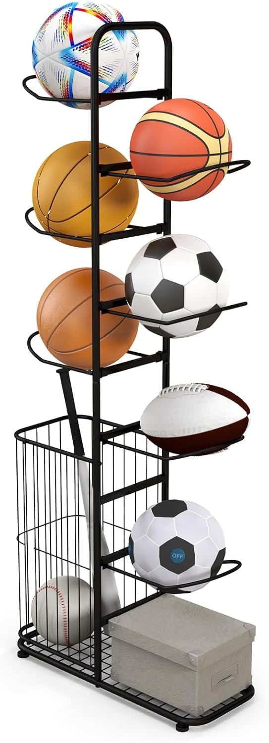 GOPLUS Soporte Universal de 7 Niveles, Estante de Metal para Deportes, Negro