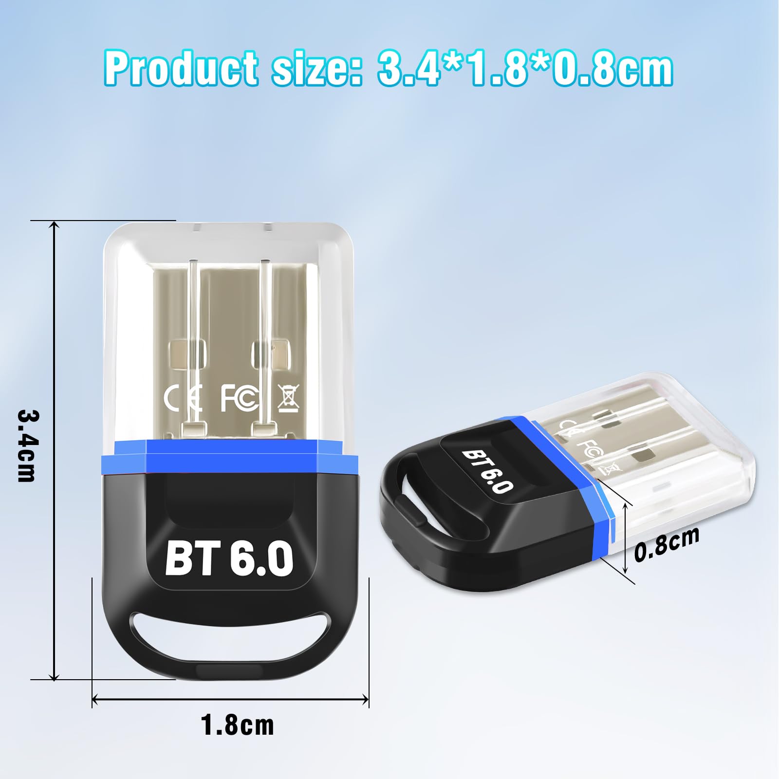 Adattatore Bluetooth 6.0 per PC, adattatore USB Bluetooth per desktop, laptop, PC, auricolari, tastiera, mouse, Bluatooth stereo, con Windows 11/10/8.1