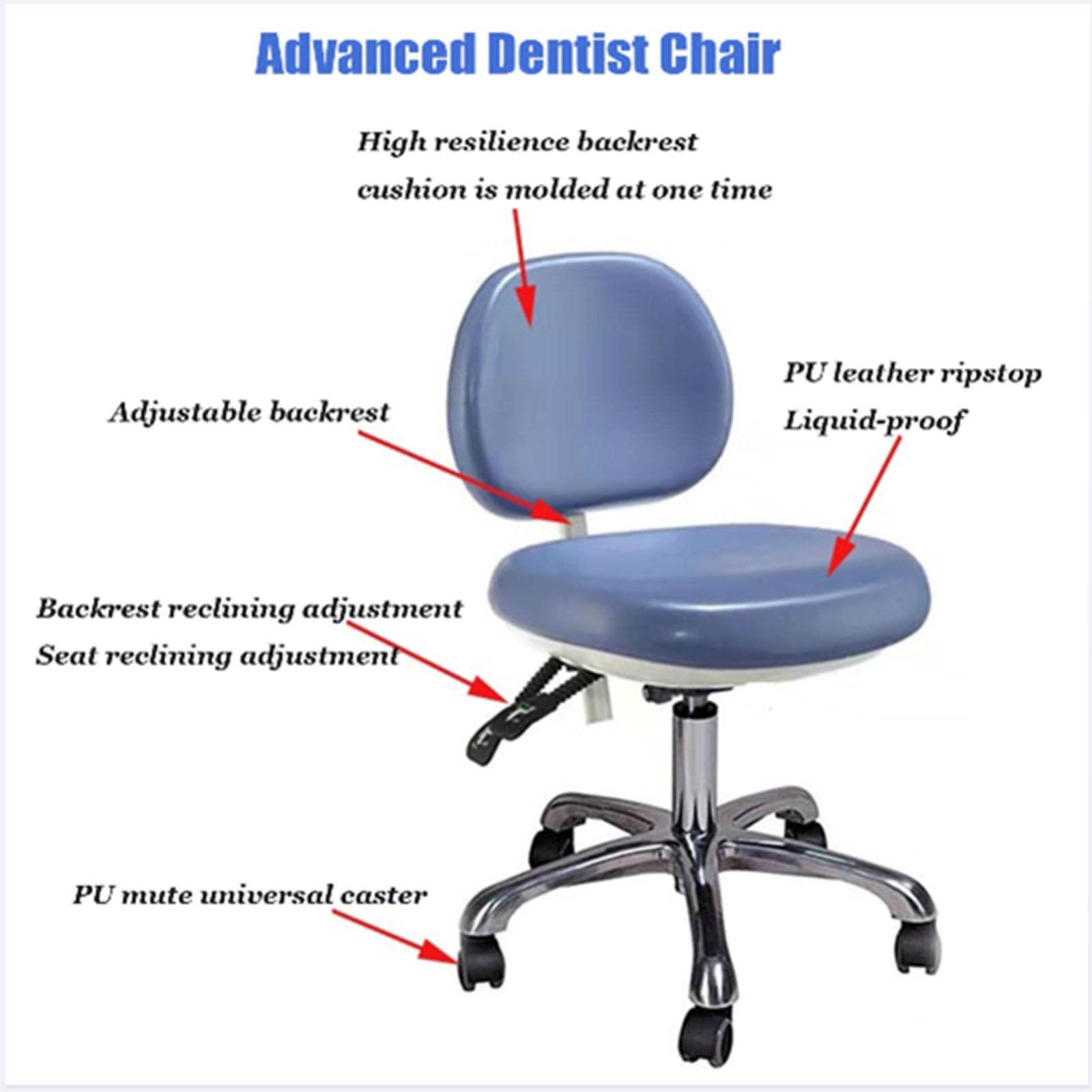 Sedia da medico regolabile, Sedia Medica Dentale Ergonomico, Sgabello Assistente Dentale in Pelle PU per Clinica ospedale Farmacia Laboratorio di Bellezza Medica L