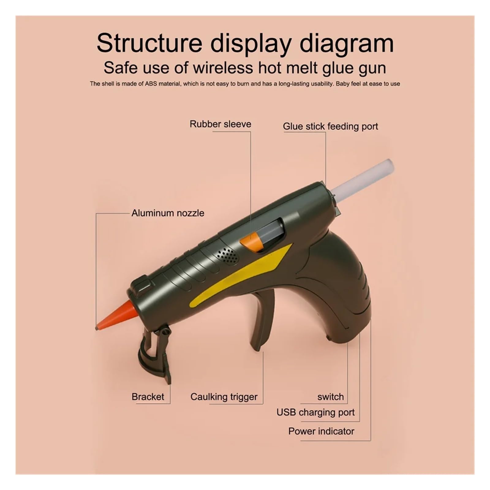 Pistola per Colla a Caldo, con Ricarica USB, per Stick di Colla da 7 mm, Strumento di Riparazione termoelettrico, Mini Pistola a Caldo Industriale per Uso Domestico, per lavori Fai