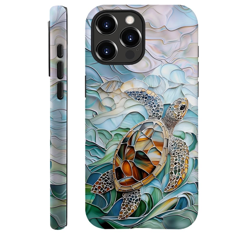 TnXee Case Compatible with iPhone 13 Pro Max,Fall Prevention Hybrid 2-Layer Hard Shell Phone Cover for Girls Boys,Oceans Turtle Sea