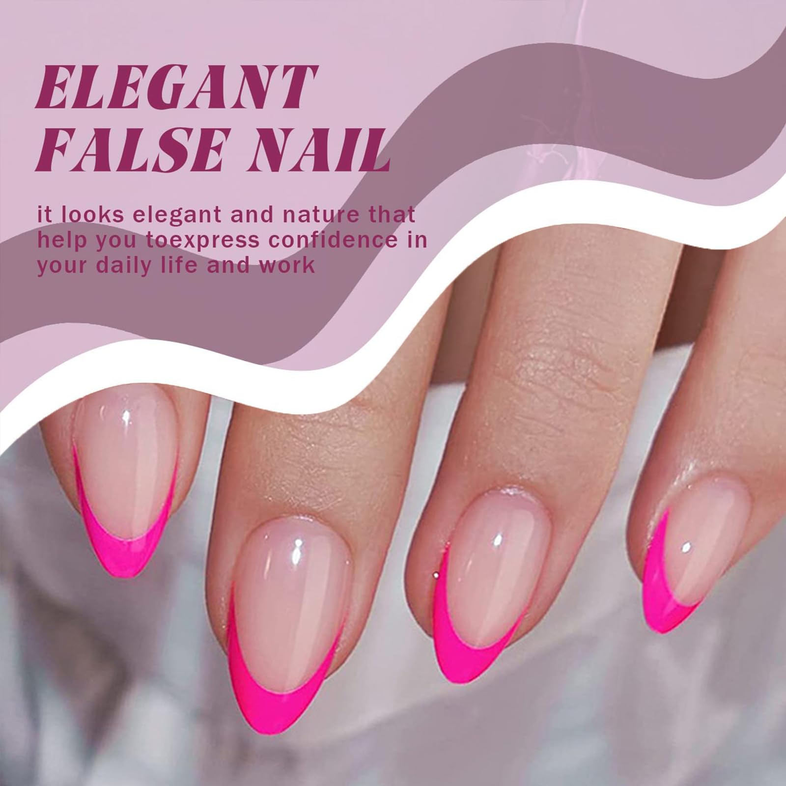 Hot Pink French Tip Press On Nails in Short Almond Shape with Glossy Gel Finish - Image 4