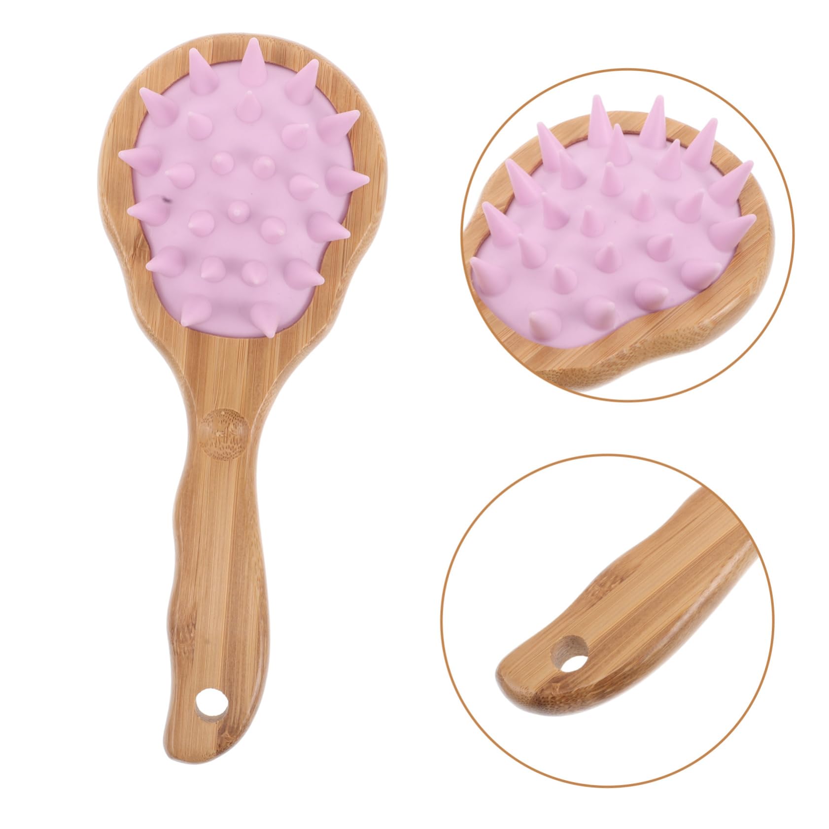 HAPINARY Long Handle Shampoo Brush Silicone Bristles Scalp Massager Shampoo Hair Brush Wooden Handle for Easy Hair Washing