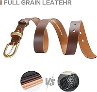 Vista 33 de Cinturones para mujer para jeans de 1.1 pulgadas de ancho, cinturones para vestidos de cuero de grano completo con hebilla dorada, caja de regalo