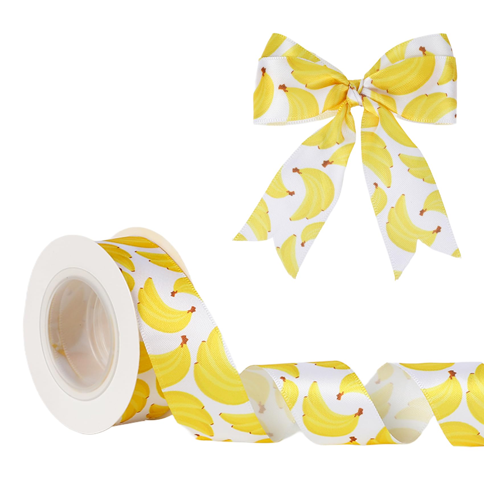 Banana Ribbon 5 Yards 1 Inch Yellow Printed Grosgrain Hair Bow Making Cute Food Fruit Ribbon for Gift Wrapping Wreath Floral Ribbons for Crafts Flower Bouquet Sewing DIY Party Decor Birthday Kitchen