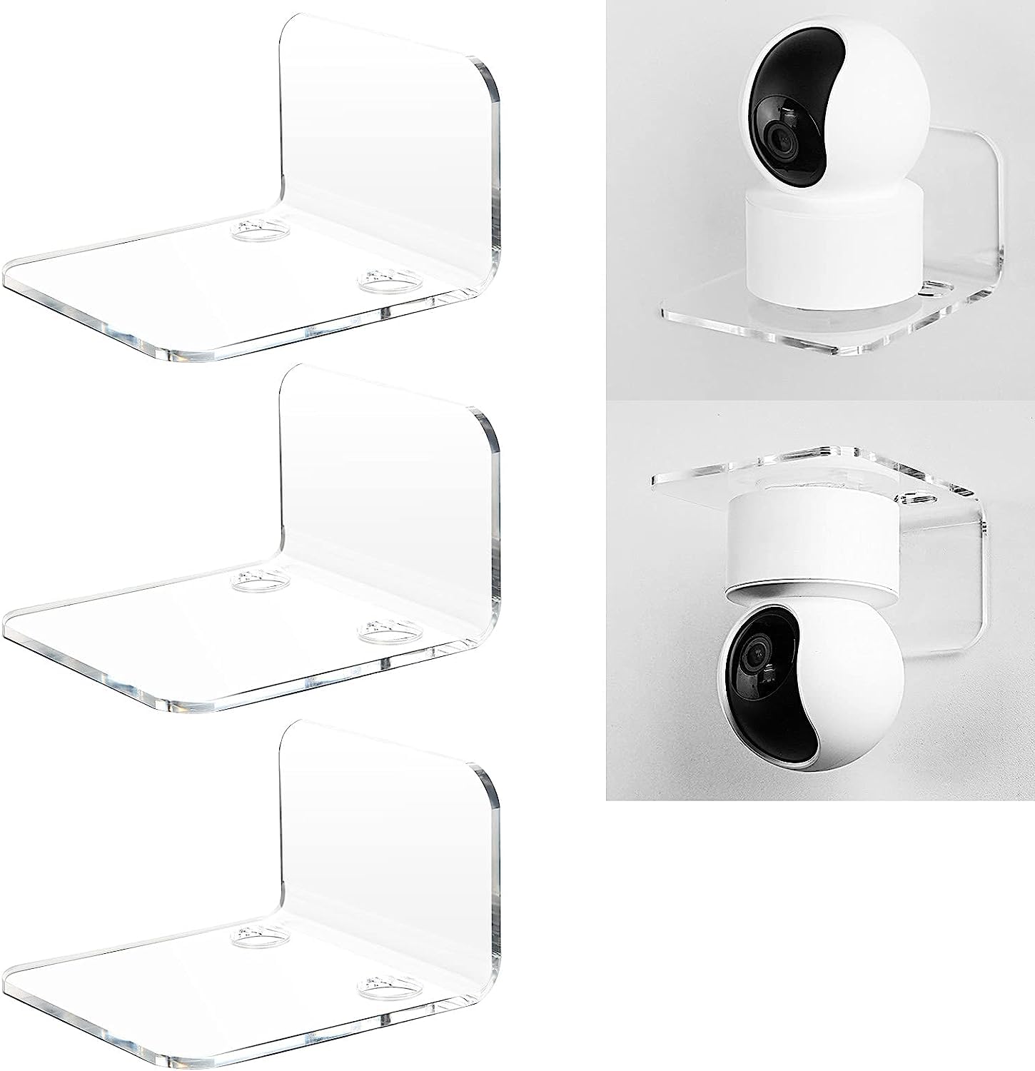 CENXI Acrylic Floating Wall Shelves Set of 3 for Security Cameras, Baby Monitors, Speakers - Universal Small Wall Shelf ， No Drill (Clear)