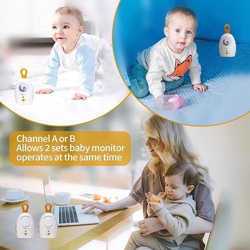 Miniatura 6 de TimeFlys Audio Baby Monitor 2024 versión actualizada Paladin, portátil, recargable, alcance extra largo de hasta 2000 pies, luz nocturna, sonido de