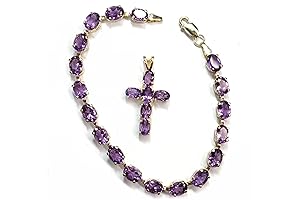 Amethyst Bracelet & Cross in 10kt Yellow Gold Women's Bracelet