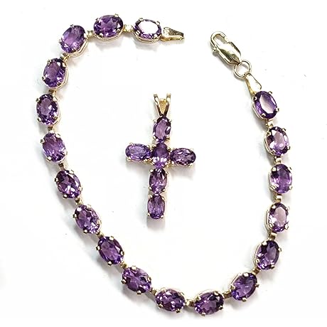 Amethyst Bracelet & Cross in 10kt Yellow Gold Women's Bracelet