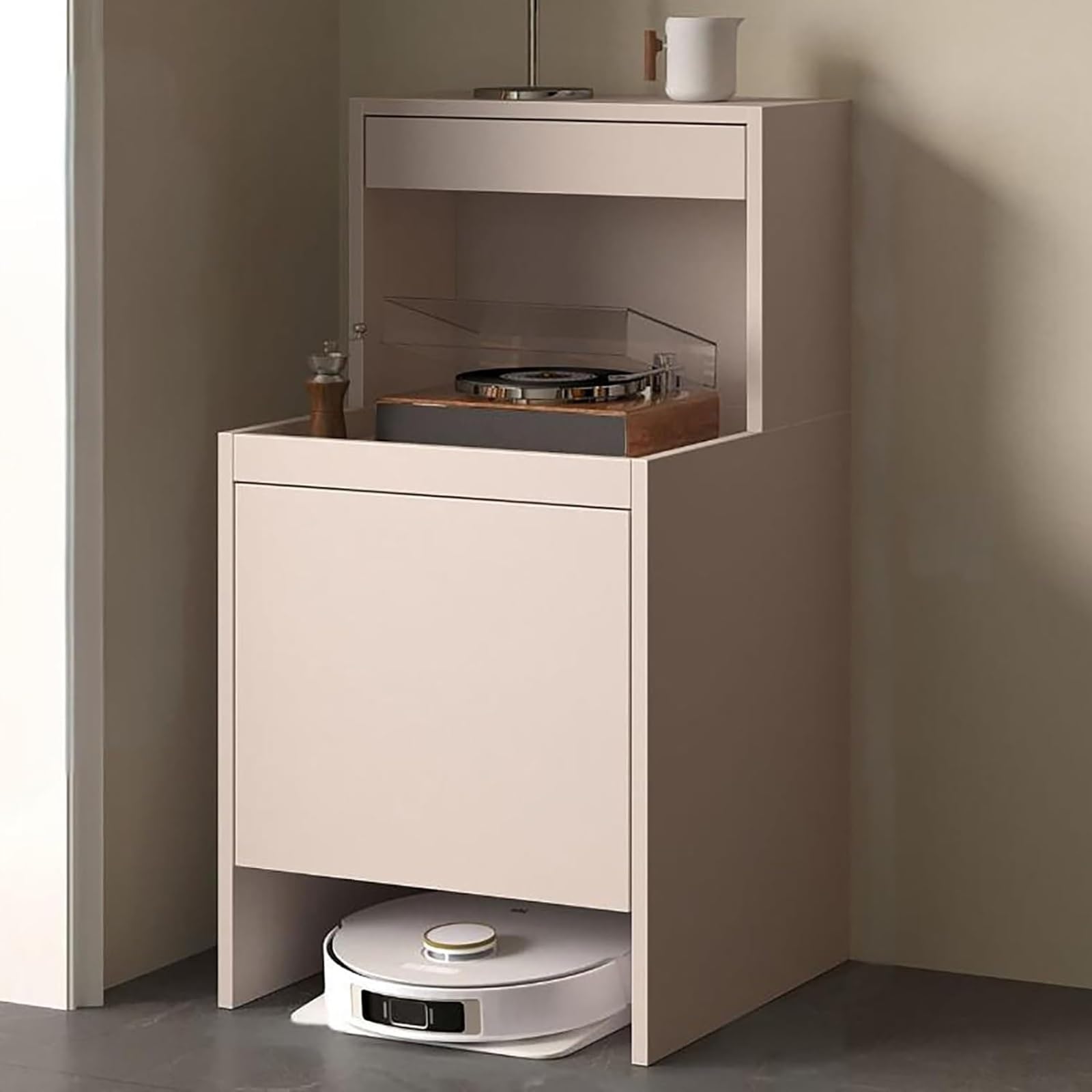 BHGFYXBS Robot Vacuum Stand Cabinet With Doors & Ders Slish End Table And Sto Solut For Home Office Nightstand For Robot Vacuum Cleaner,Grey-50 * 50 * 100Cm,Grey-50 * 50 * 100cm