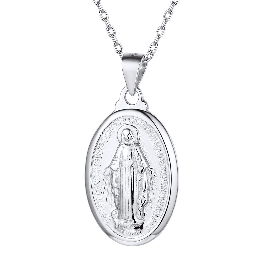 Nofade SilverPersonalized Virgin Mary Necklace 925 Sterling Silver Customized Name Engraved Coin Pendant Necklace Religious Christian Jewelry for Women Men