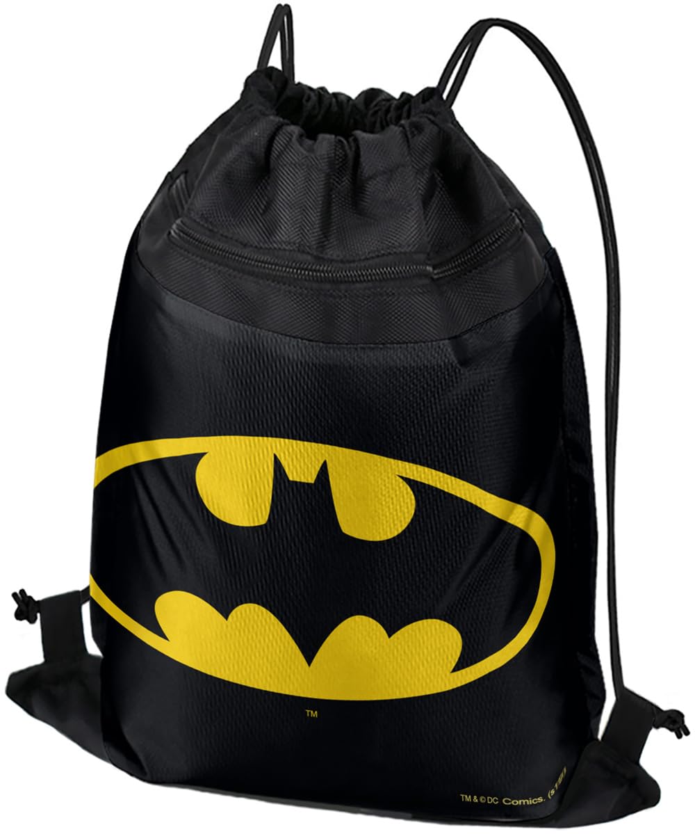 LOGOVISION Batman Classic Bat Shield Logo Drawstring Backpack Sports Bag Sackpack 17" x 13", Perfect for Gym, Yoga or Practice