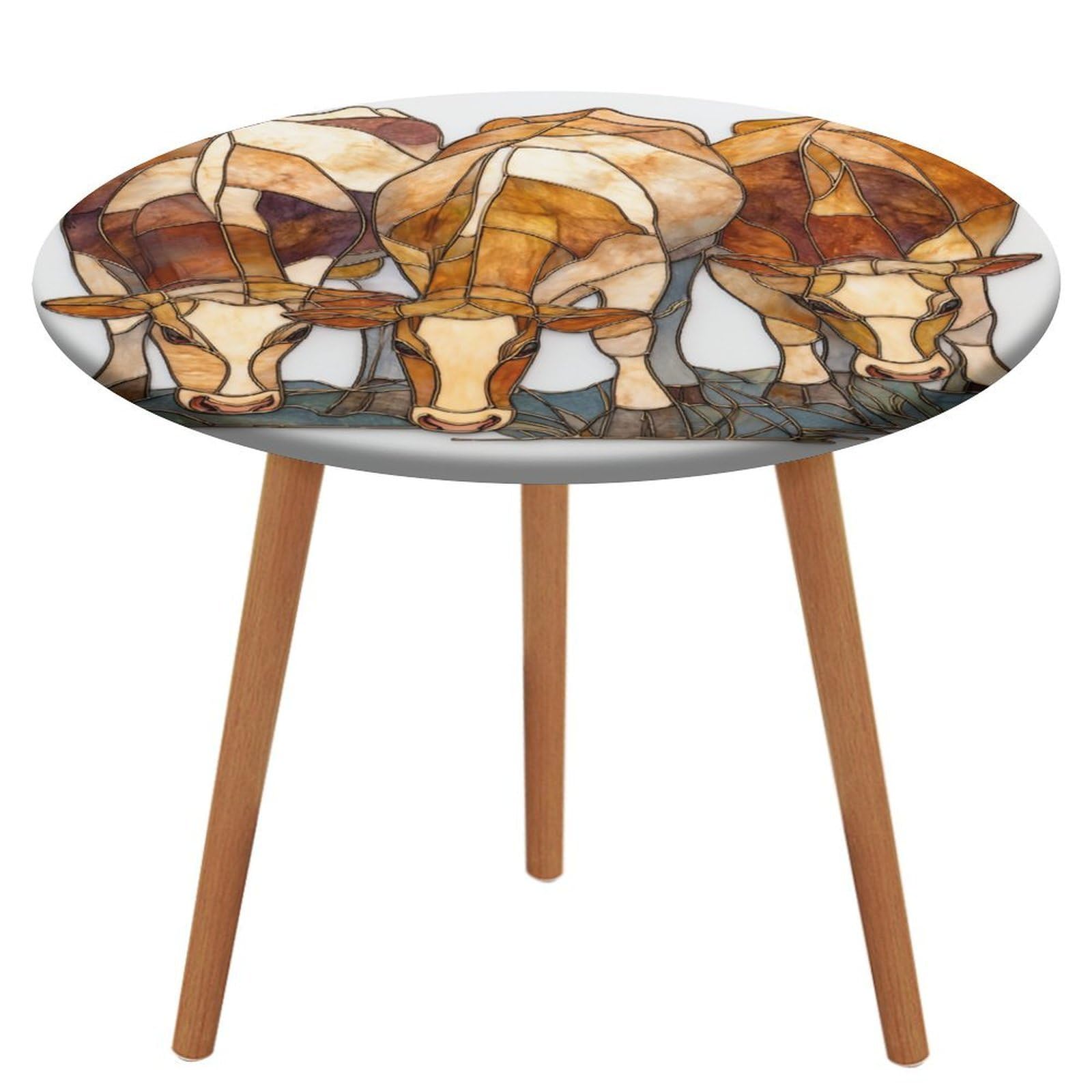 Jubonexis 3 Simple Stained Glass Cattle Round Tablecloth,Waterproof Elastic Fitted Table Covers for Picnic Camping Dining 130 Cm
