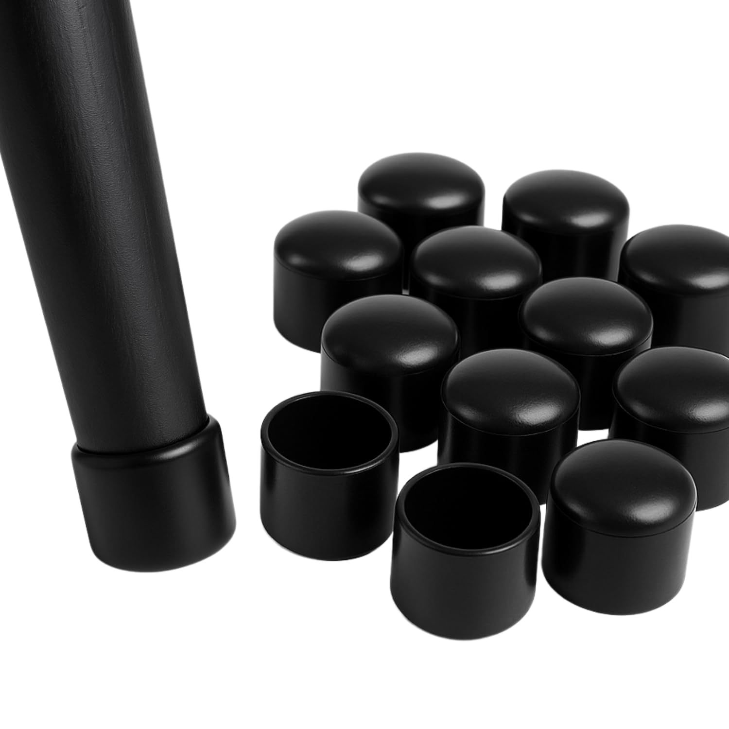 FeinKulturia Set van 24 zwarte siliconen stoelpootdoppen met extra dik vilt, ronde vilten pads voor stoelen met een diameter van 14 tot 19 mm, voor hardhouten vloeren