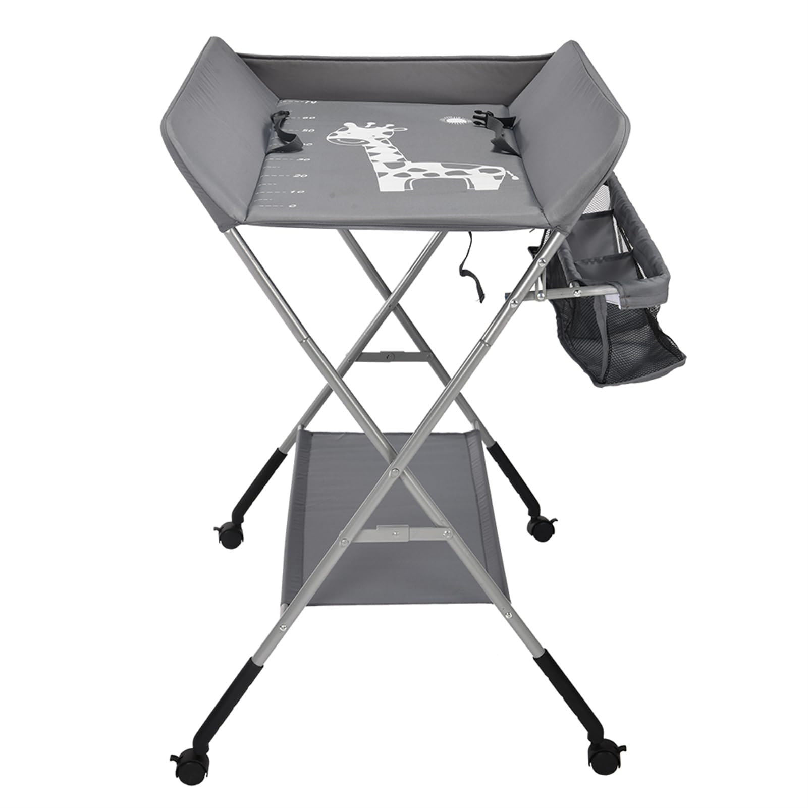 Homewell Cambiador de bebé plegable, con cambiador, cinturón de seguridad, compartimentos, bonito patrón e indicación de altura, estable y cómodo (gris profundo)