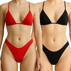 Kit 2 Biquini Cortininha Asa Delta Sem Bojo De Amarrar Tecido Canelado