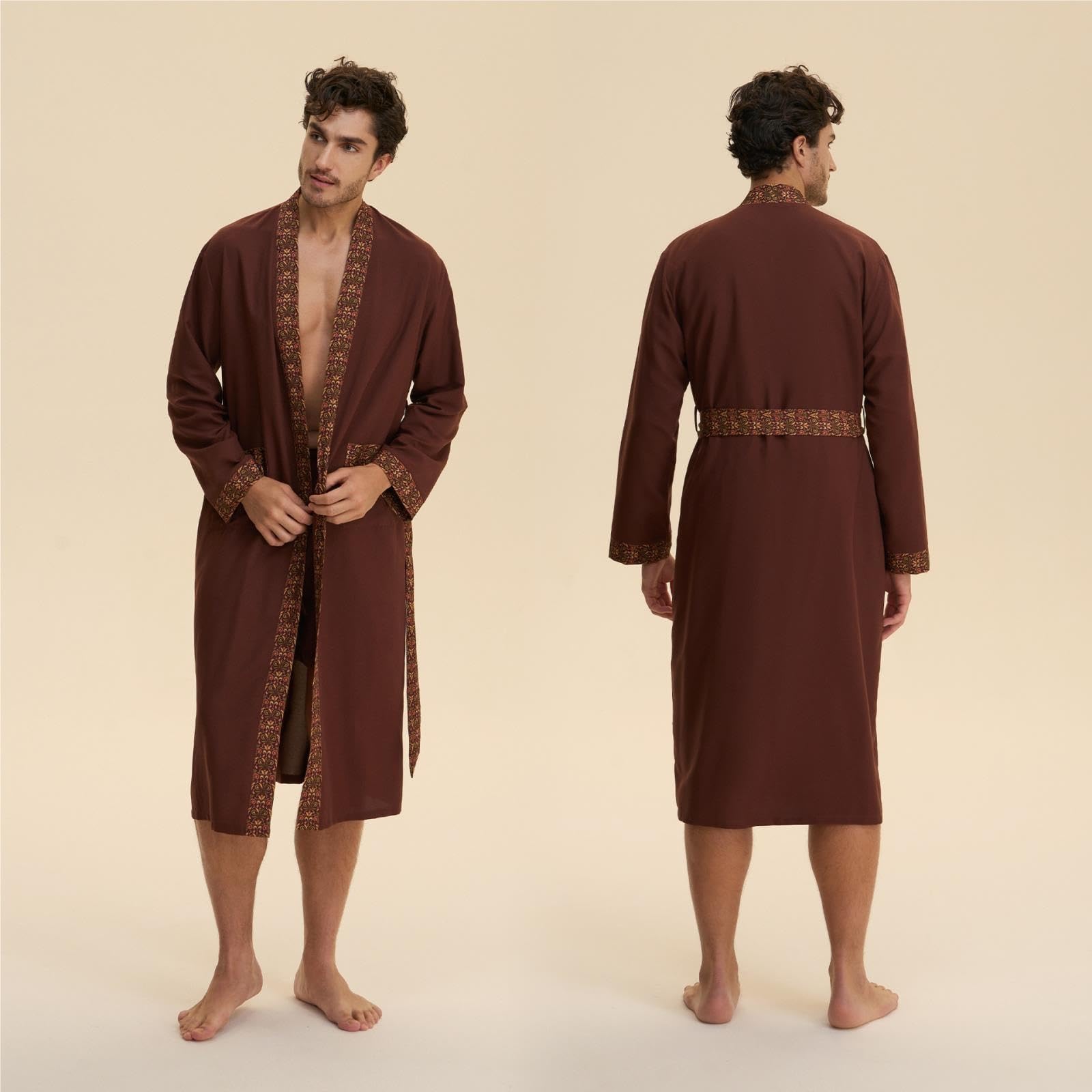 Vestaglia da uomo a maniche lunghe con finiture stampate geometriche