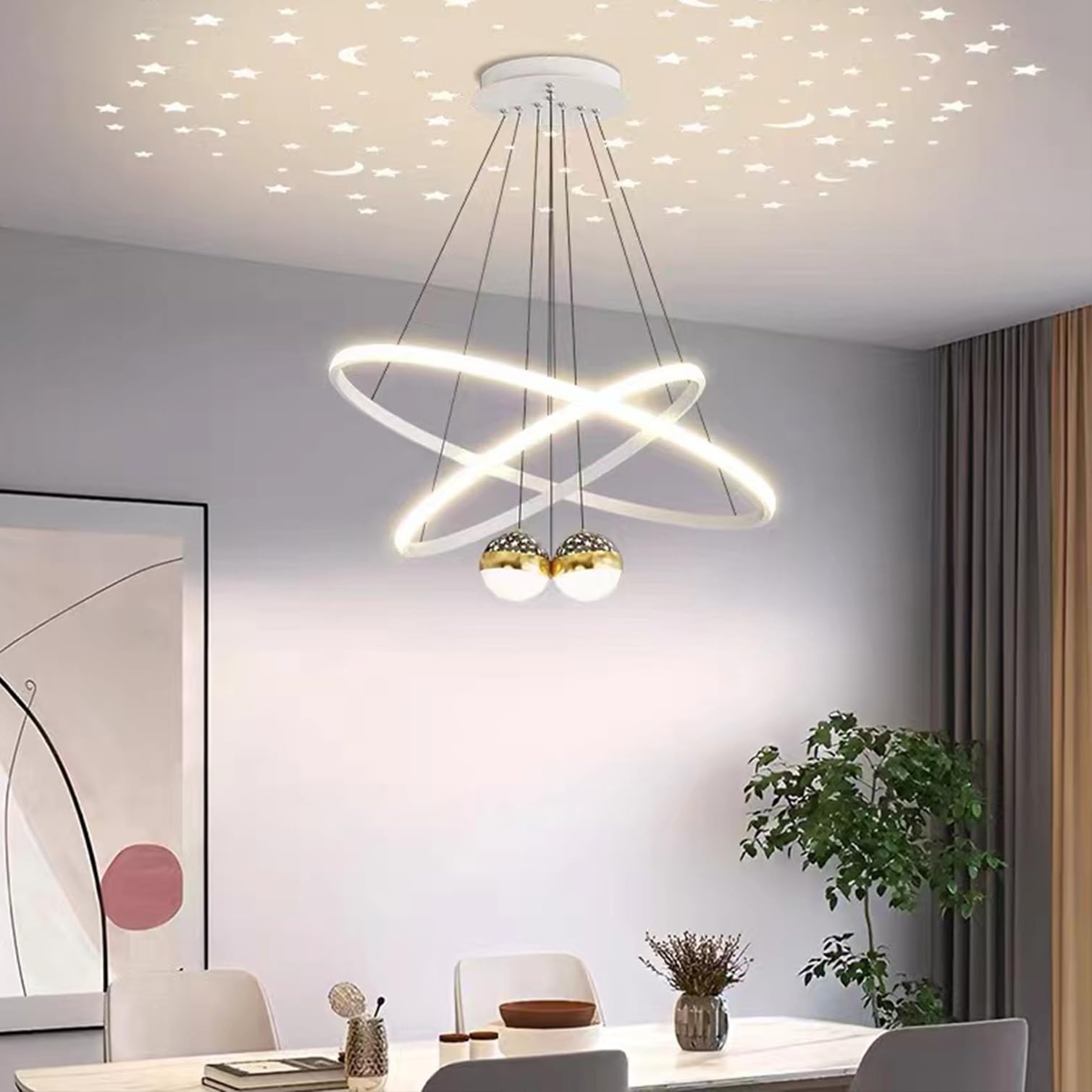 LED Pendant Lamp Dining Table Pendant Lamp Dimmable Creative with Remote Control Pendant Lamp Modern Chandelier for Dining Room Office Kitchens LED Living Room Ceiling Lights (White, L40+60cm)