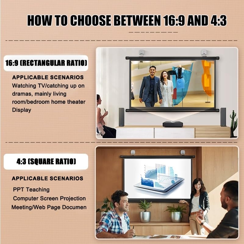 Schermo di Proiezione Pieghevole 4k HD Telo Proiettore Portatile 4:3/16:9, Senza Pieghe Schermo Videoproiettore per Home Cinema Cinema Esterno(60inch-16:9)