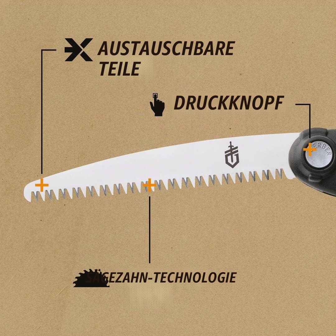 Gerber Handsäge, Inklusive austauschbarem Klingenblatt, Mit Verriegelungsmechanismus und Kunststoff-Holster, Exchange-A-Blade, Gewicht: 229 g, 46036