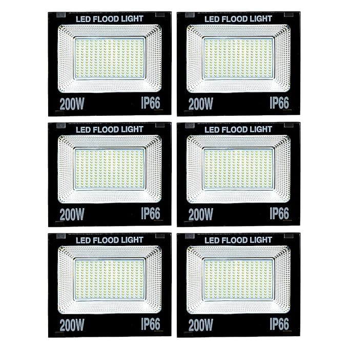 Vishal Sales Metal 200W Led Flood Light - Ip66 Waterproof Led Lights with 120° Wide Beam - Led Halogen Light,Focus Light (Cool White,Pack of 6)