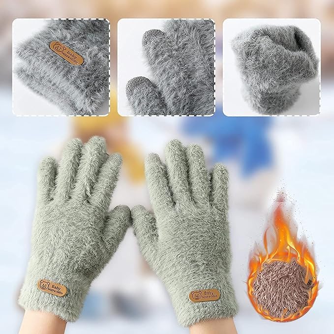 Creature Women's Winter Touchscreen Warm Fleece Furry Elastic Cuff Winter Gloves (GREEN) - Image 2 thumbnail