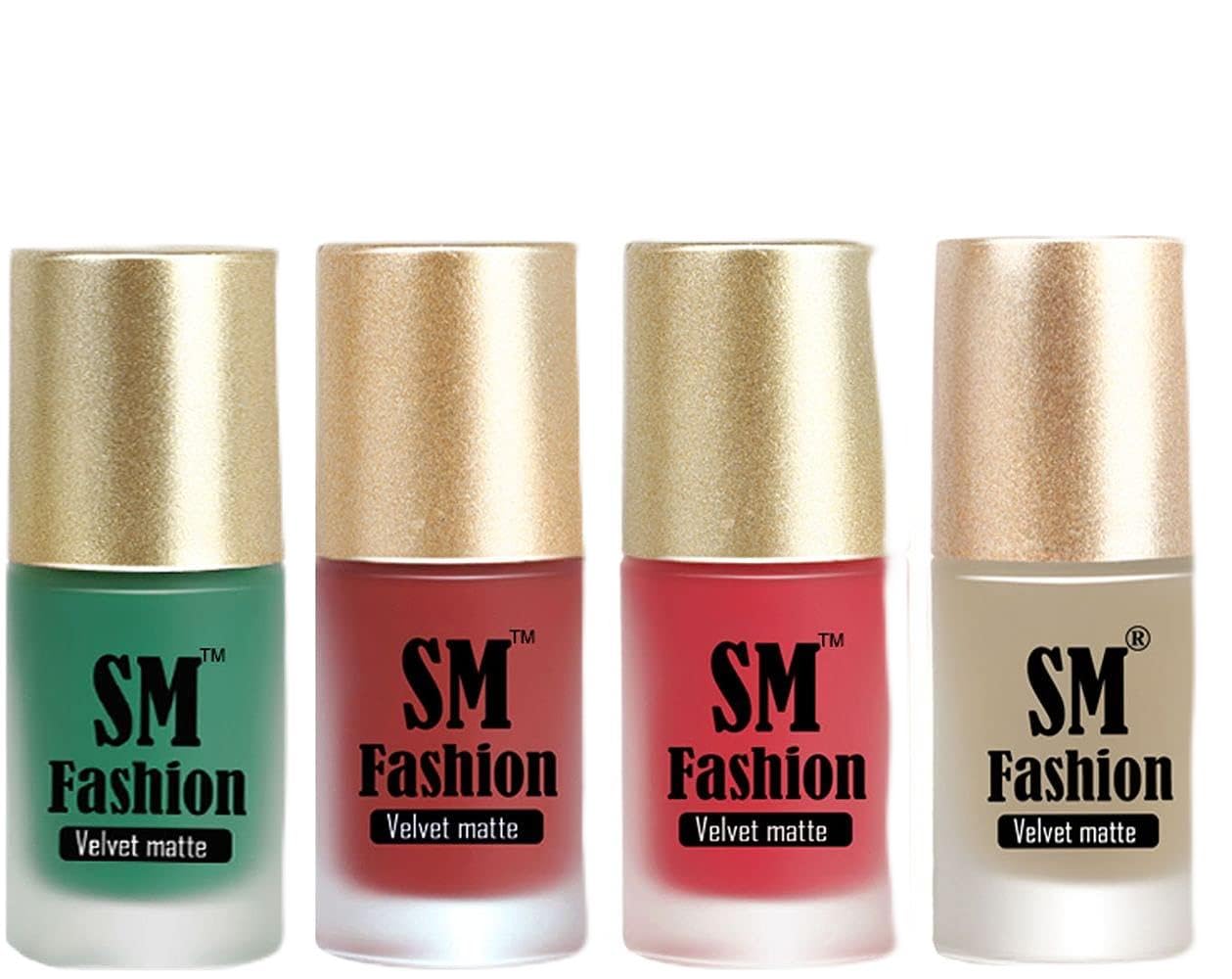 SM FASHION Matte Nail Polish Combo | Velvet Dull Matte Nail Paint Green-Peach Pink-Light Pink-Top Coat (Pack of 4: 7ml each)-image-26
