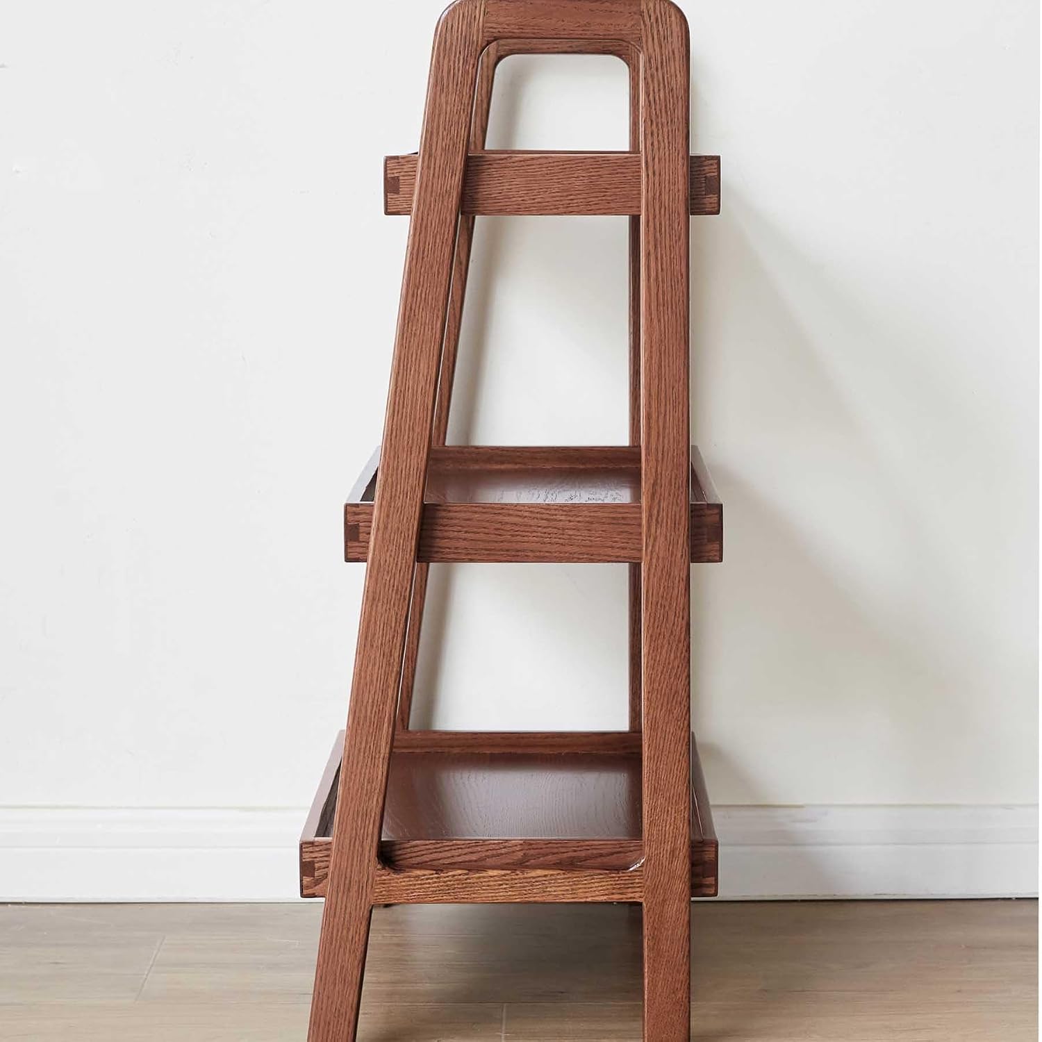 HRVEOCEI 17.72” Small Bookshelf, 3 Tier Ladder Shelf, Wood Side Shelf for Living Room Bathroom Bedroom, Oak, Mini, Vintage, Portable, Easy Assembly, Double Stability (Walnut)