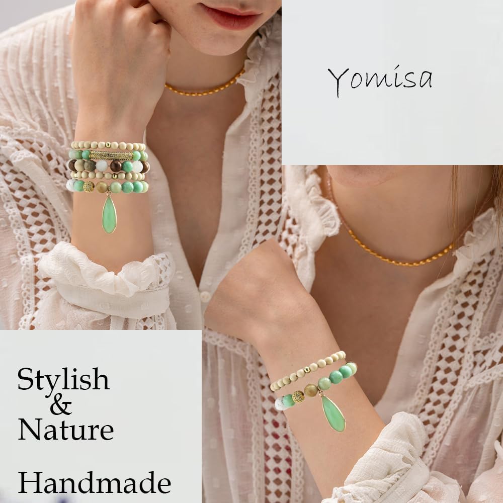 Yomisa Boho Beaded Bracelets/Bangle for Women,Multilayer 5/6/7PCS Healing Natural Handmade Stone Bead Bracelets Stackable Stretch Friendship Beaded Bracelet Set Trendy Western Bohemian Jewelry Gift - Image 5