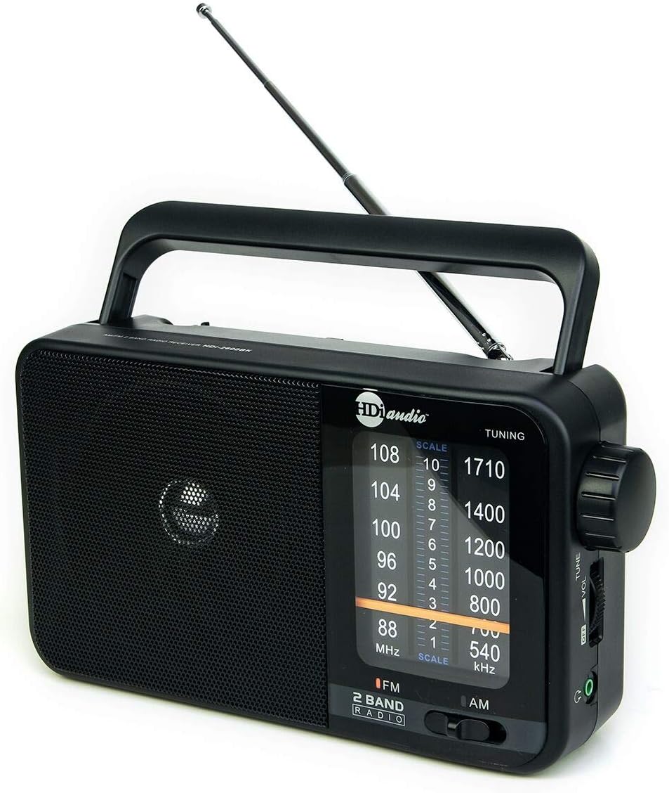 Home Vintage Portable AM/FM Desktop Radio, Battery Operated, Or AC Power, | Headphone Jack | Big Speaker | Large Operated Analog Radio (Black)