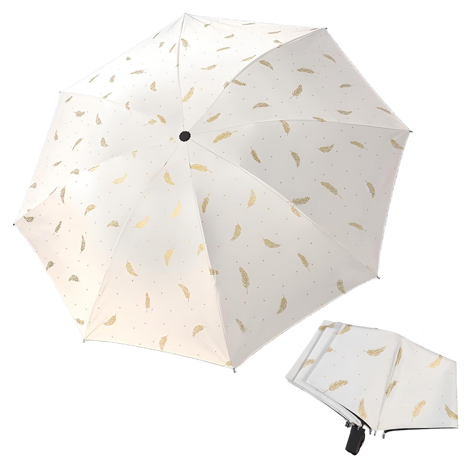 JYJLLMFeather pattern Windproof Travel Umbrella - Compact, Light, Automatic, Strong and Portable - Wind Resistant, Small Folding Backpack Umbrella for Rain - Unisex Men and Women